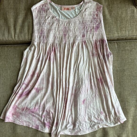 EVRI Sleeveless Top Womens 2X Pink Tie Dye Tank Blouse Smocked Smock‎ Scoop Neck - Picture 1 of 9